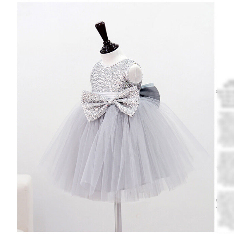Girl Formal Princess Dresses Baby Girl Gray Sequin Sleeveless Puffy Birthday Party Dresses Toddler Ball Gowns Prom Dress
