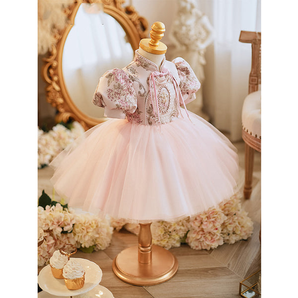 Baby Girls and Toddler Summer Pink Vintage Print Fluffy Birthday Party Princess Dress