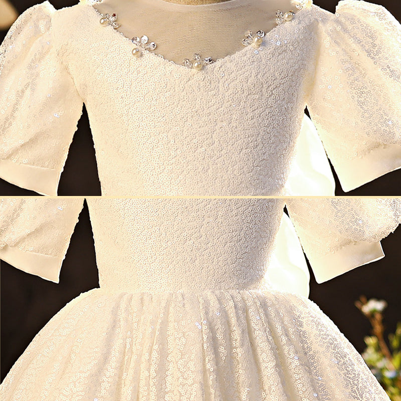 Girl Formal Princess Dresses Baby Girl Summer White Flower Puffy Birthday Prom Dress