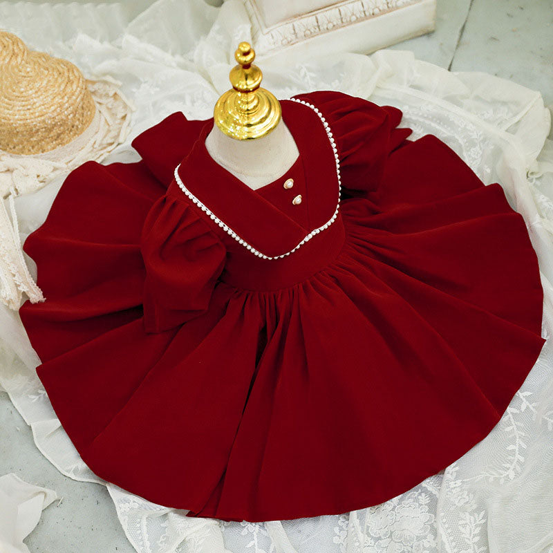 Baby Girl Dress Toddler Ball Gowns Winter Red Puff Sleeve Cute Princess Dress