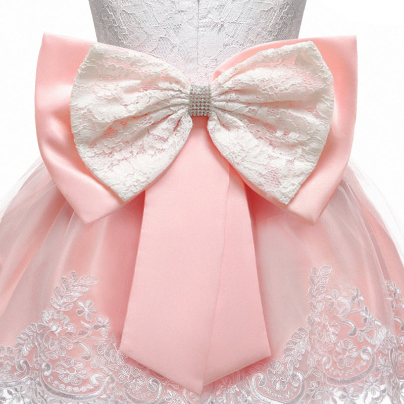 Baby Girl Birthday Party Dresses Girl Lace Embroidery Bow-knot Dress Toddler Prom Dress