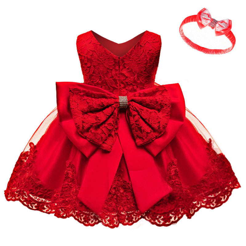 Baby Girl Birthday Party Dresses Girl Lace Embroidery Bow-knot Dress Toddler Prom Dress