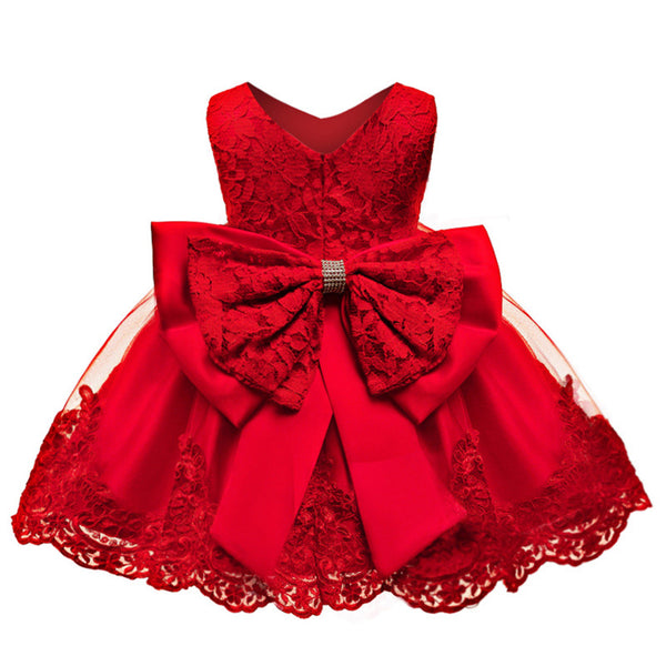 Baby Girl Birthday Party Dresses Girl Lace Embroidery Bow-knot Dress Toddler Prom Dress