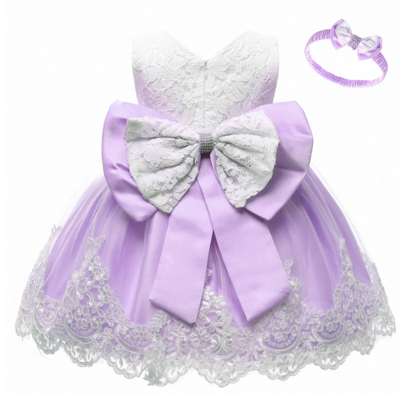 Baby Girl Birthday Party Dresses Girl Lace Embroidery Bow-knot Dress Toddler Prom Dress