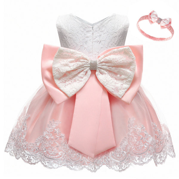 Baby Girl Birthday Party Dresses Girl Lace Embroidery Bow-knot Dress Toddler Prom Dress