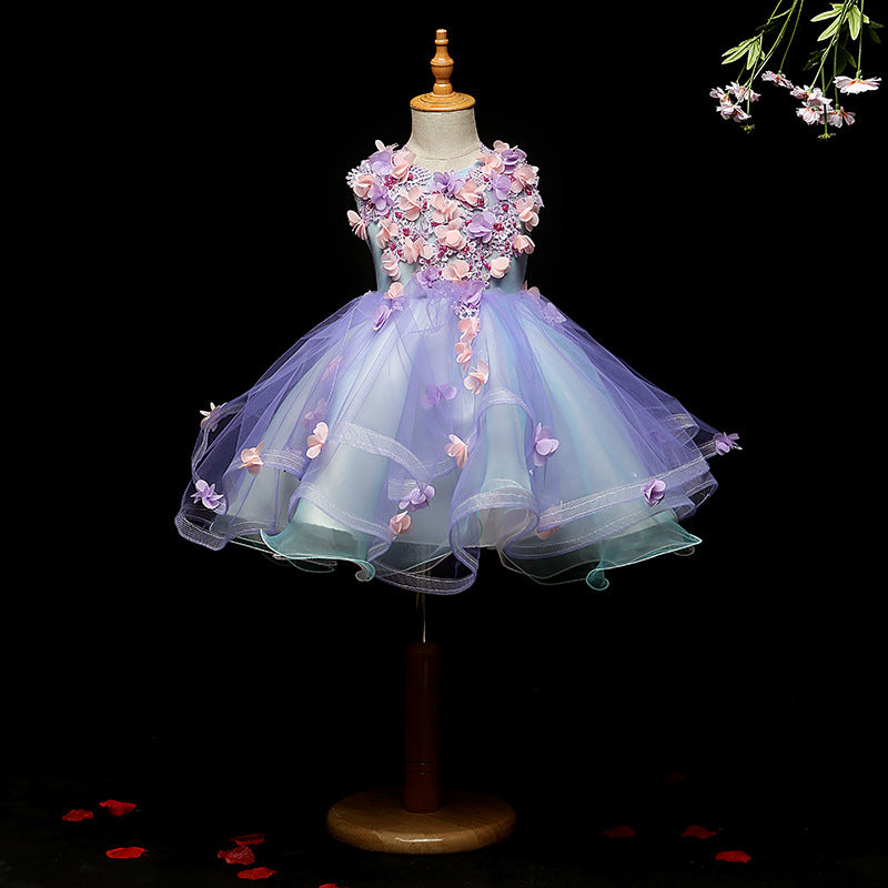 Toddler Girl Birthday Party Dress Summer Floral Print Fluffy Princess Dress