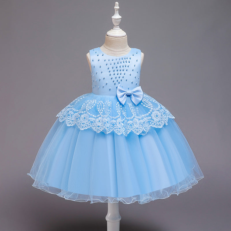 Girl Christmas Dress Baby Girl Birthday Party Dresses Toddler Round-neck Beaded Puffy Prom Dress