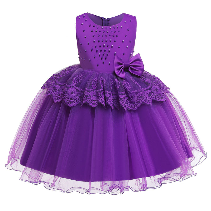 Girl Christmas Dress Baby Girl Birthday Party Dresses Toddler Round-neck Beaded Puffy Prom Dress