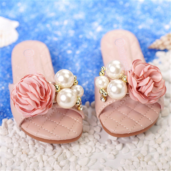 Summer Girl's Pearl Flowers Beach Slippers
