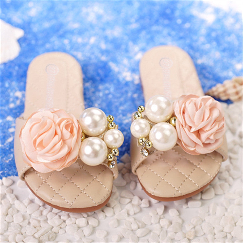 Summer Girl's Pearl Flowers Beach Slippers