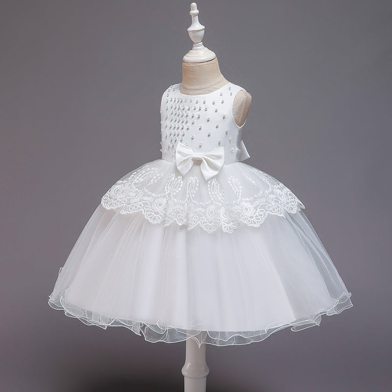 Girl Christmas Dress Baby Girl Birthday Party Dresses Toddler Round-neck Beaded Puffy Prom Dress