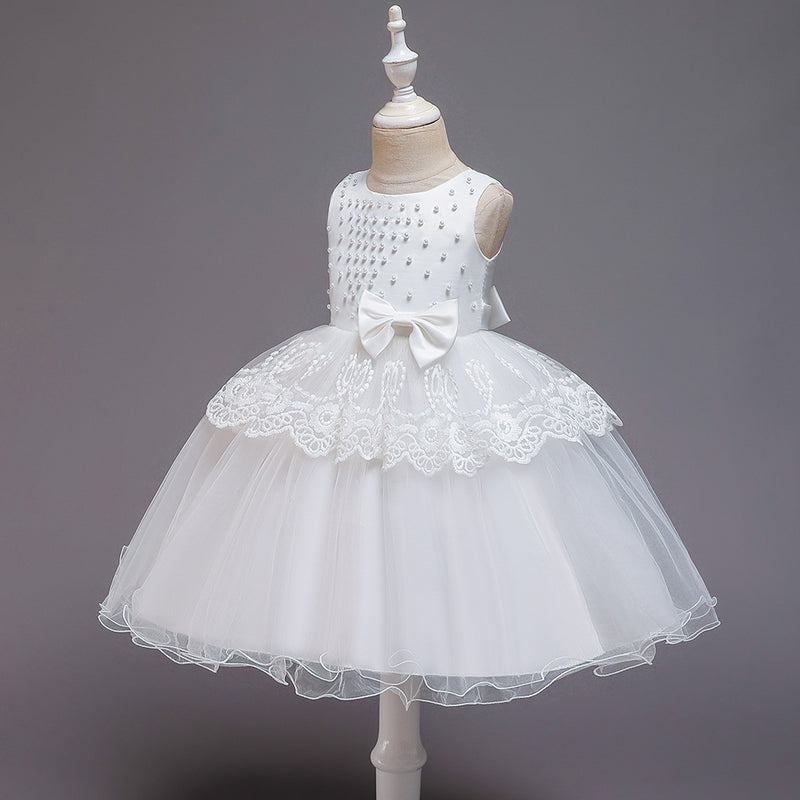 Baby Girl Birthday Party Dresses Toddler Round-neck Beaded Puffy Prom Dress