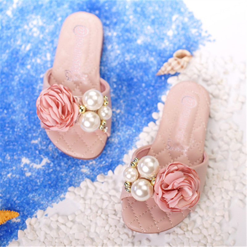 Summer Girl's Pearl Flowers Beach Slippers