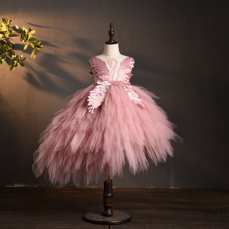 Girl Summer Luxury Swan Puffy Tail Princess Pageant Communion Dress