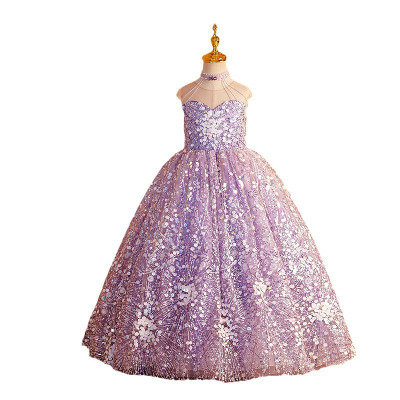 Elegant Baby Girls Purple Strapless Sequin Dress Toddler Girls Pageant Dresses