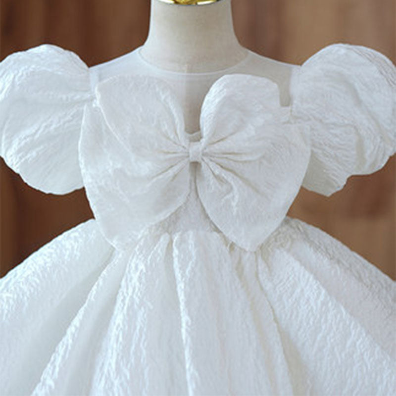 Baby Girl Dress Toddler Prom Baptism White Big Bow Puffy Princess Communion Dress