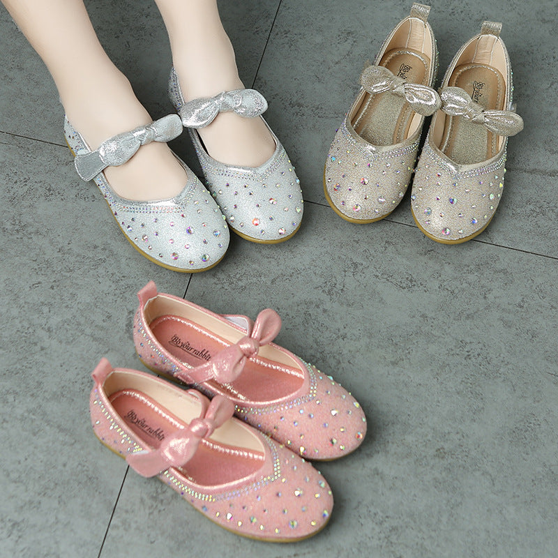 Girls Princess Shoes Dress Crystal Leather Shoes