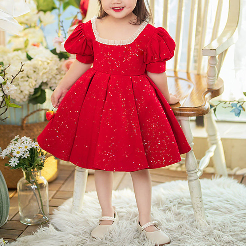 Baby Girl Birthday Party Red Sequins Christmas Princess Dress