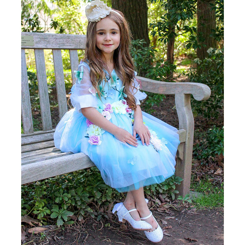 Flower Girl Dress Baby Girl Blue Cute Princess Party Dress Toddler Ball Gowns