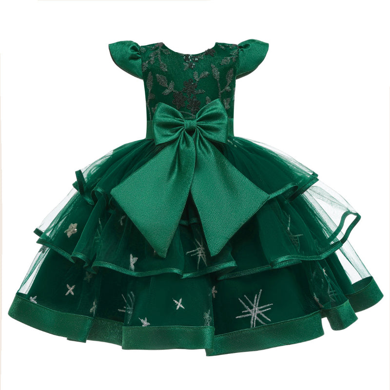 Toddler Girl Bow Prom Dress Girl Birthday Party  Formal Christmas Cake Dress