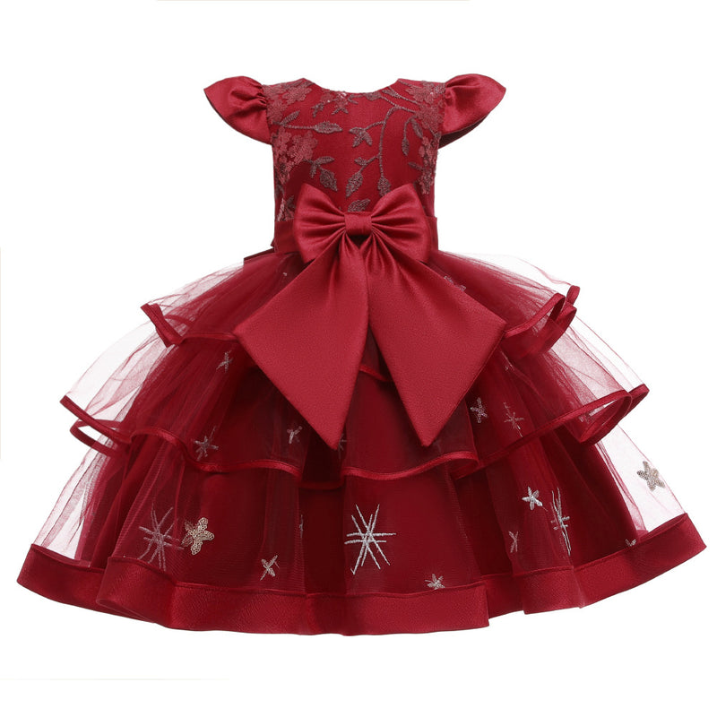 Toddler Girl Bow Prom Dress Girl Birthday Party  Formal Christmas Cake Dress