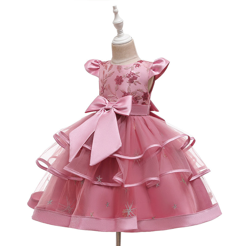 Toddler Girl Bow Prom Dress Girl Birthday Party  Formal Christmas Cake Dress