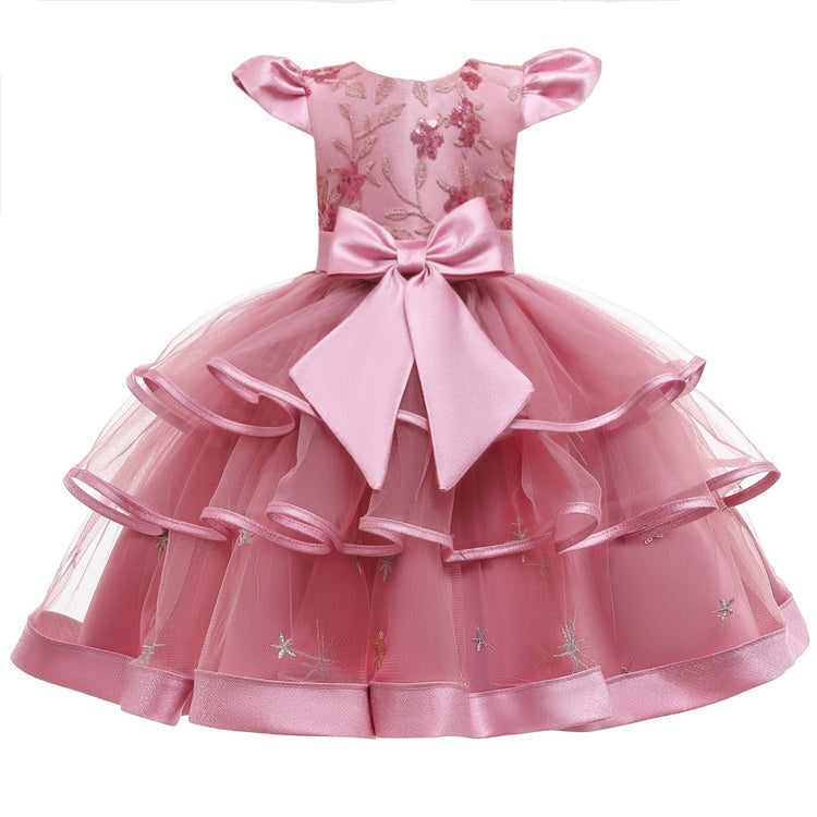 Toddler Girl Bow Prom Dress Girl Birthday Party  Formal Christmas Cake Dress
