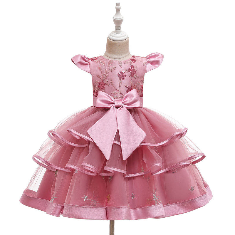 Toddler Girl Bow Prom Dress Girl Birthday Party  Formal Christmas Cake Dress