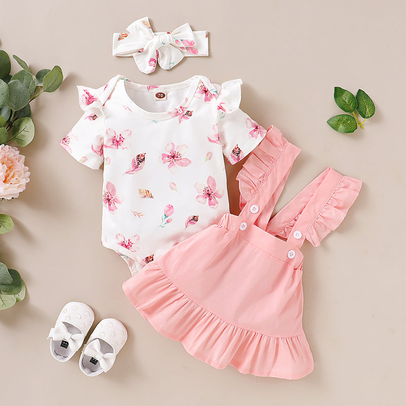 Baby Girl Summer Pink Floral Dress Suit