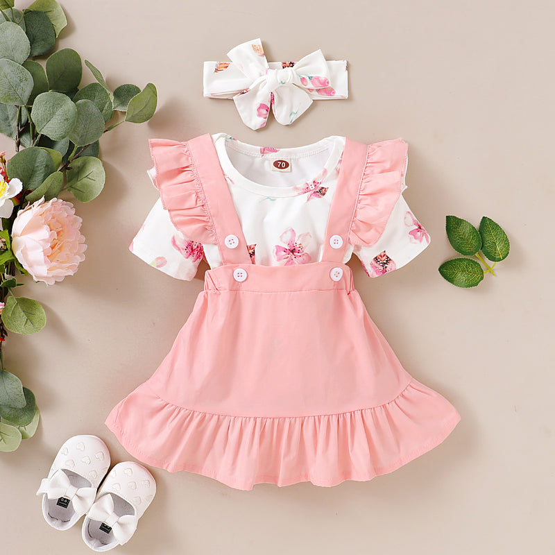 Baby Girl Summer Pink Floral Dress Suit