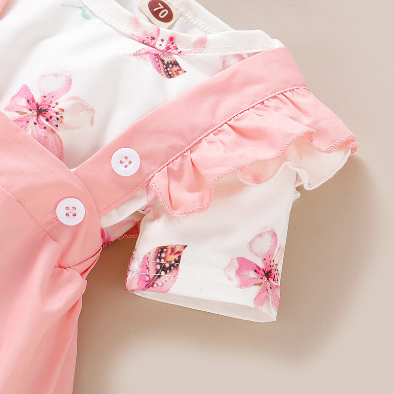 Baby Girl Summer Pink Floral Dress Suit