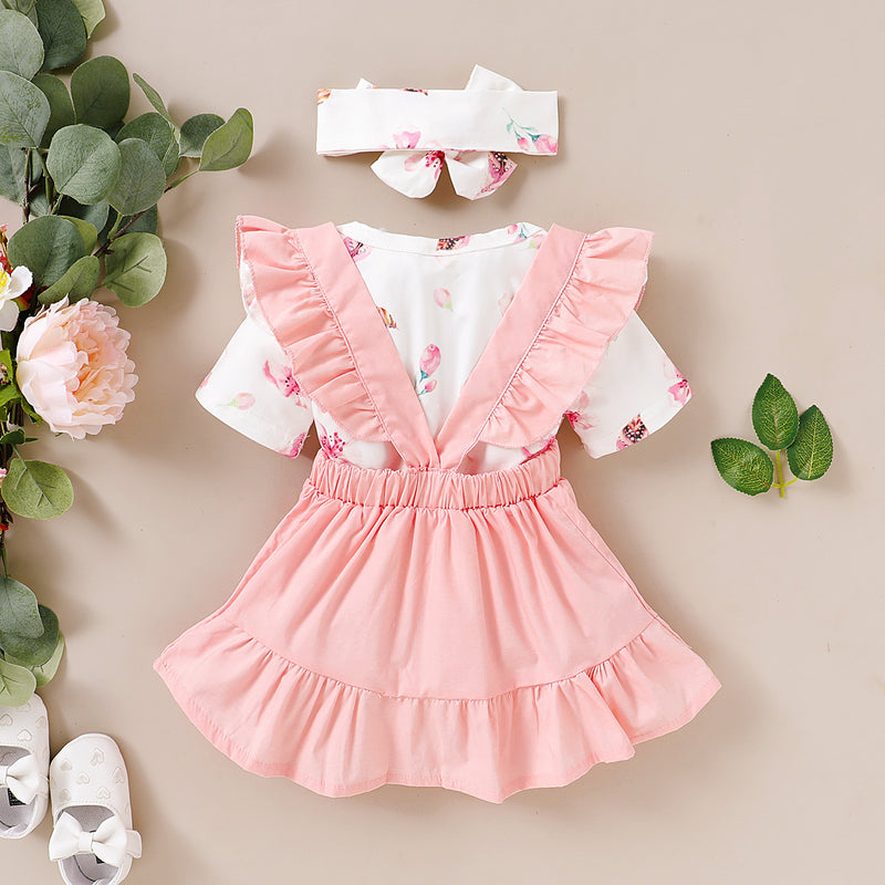 Baby Girl Summer Pink Floral Dress Suit