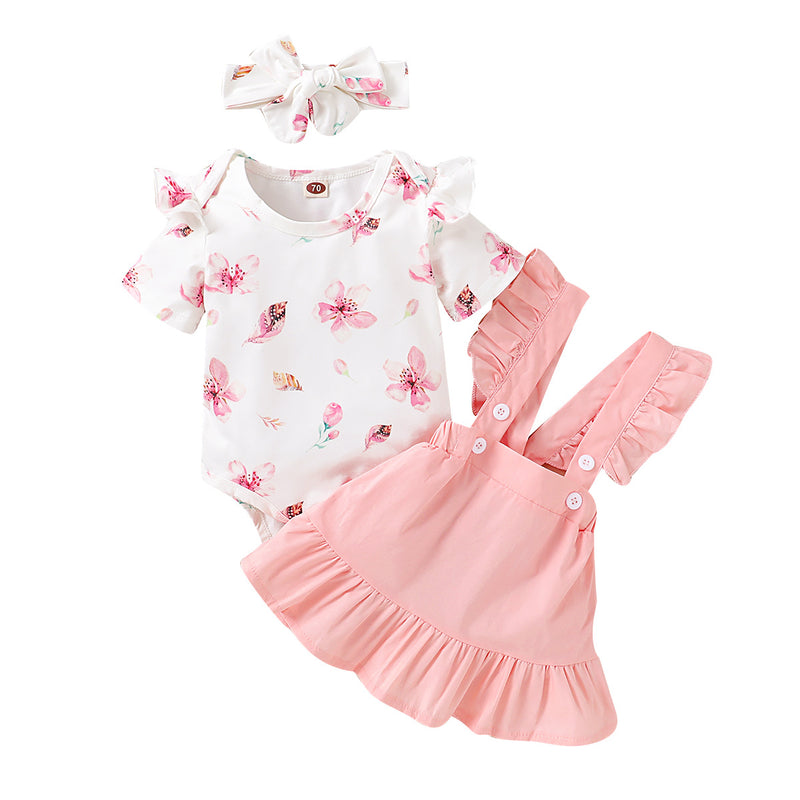 Baby Girl Summer Pink Floral Dress Suit