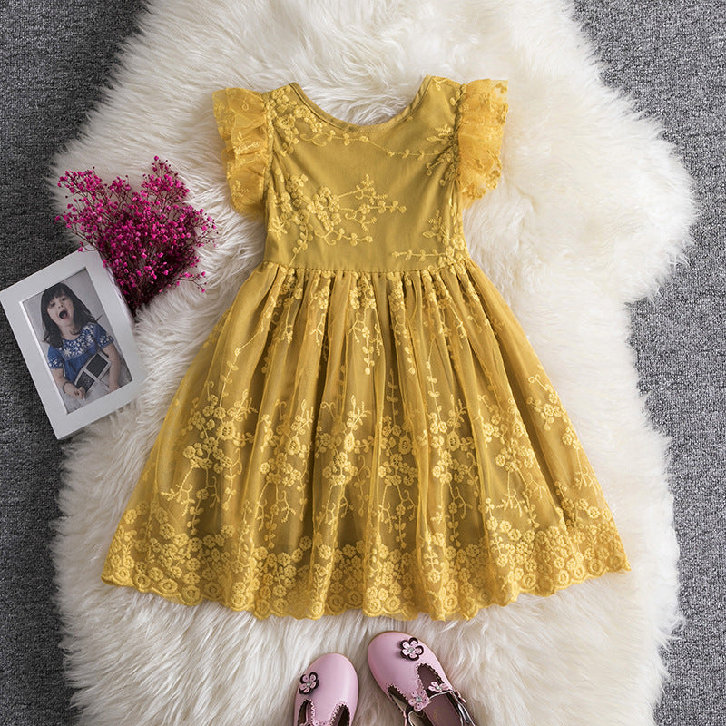 Baby Girl Summer Embroidered Lace Mesh Flower Girl Dress Birthday Princess Dress