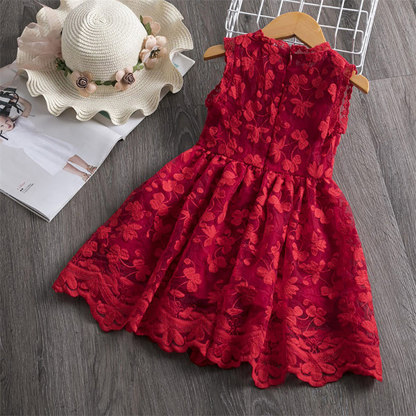 Girl Princess Dress Red Lace Sleeveless Girls Dress Birthday Party Dress