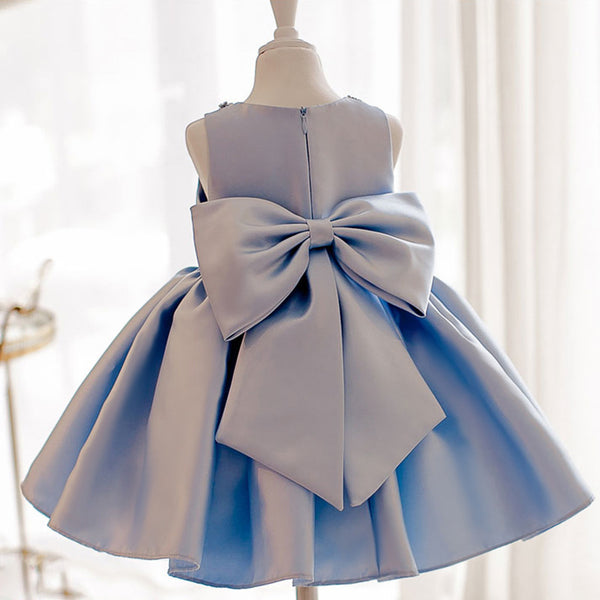 Baby Girl Birthday Dresses Toddler Cute Bead Collar Bow-knot Puffy Princess Dress