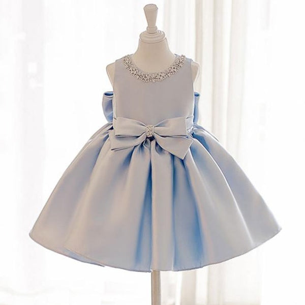 Baby Girl Birthday Dresses Toddler Cute Bead Collar Bow-knot Puffy Princess Dress