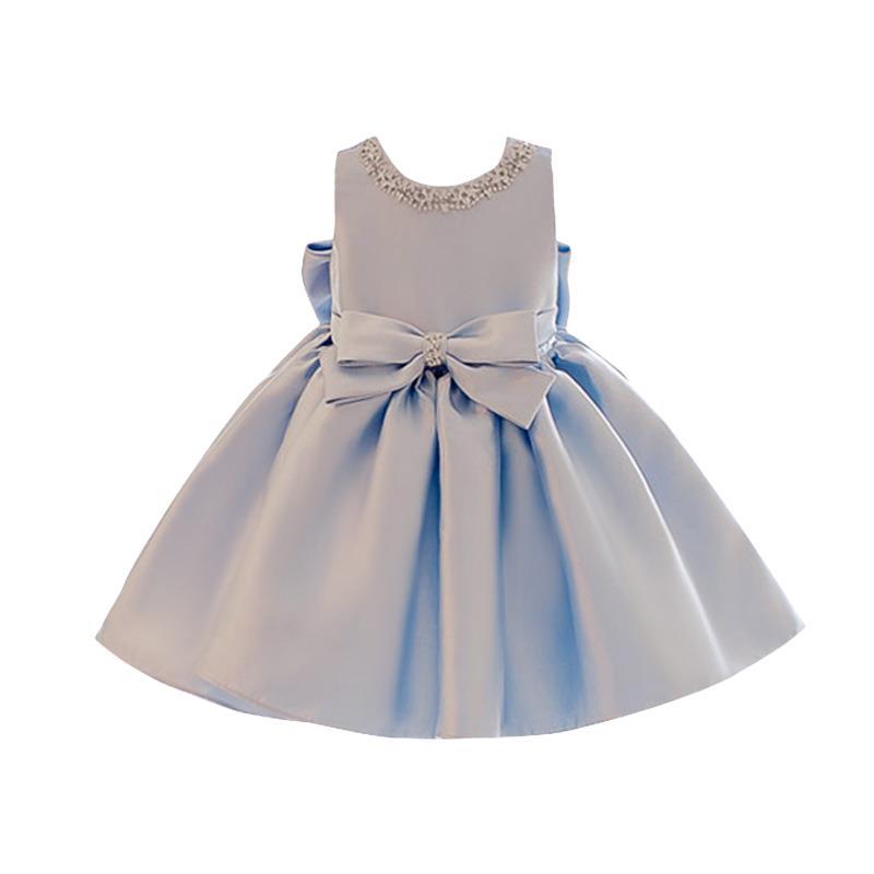 Baby Girl Birthday Dresses Toddler Cute Bead Collar Bow-knot Puffy Princess Dress