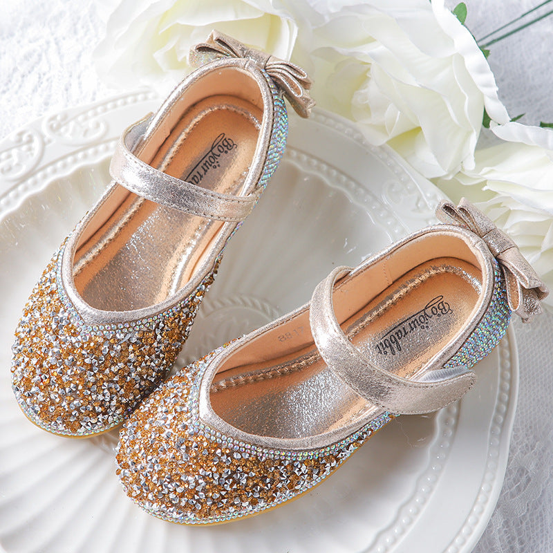 Baby Girl Princess Shoes Cozy Bow Sequin Dress Shoes, Silver / EU 32