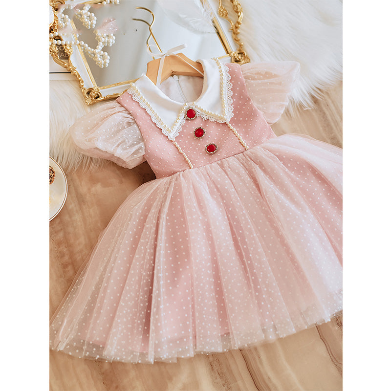 Baby Girl and Toddler Polka Dot Neck Puffy Birthday Party Princess Dress