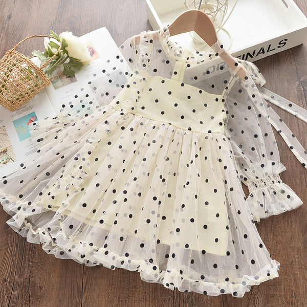 Baby Girl Princess Dress Long Sleeve Polka Dot Girl Dress Birthday Party Dress