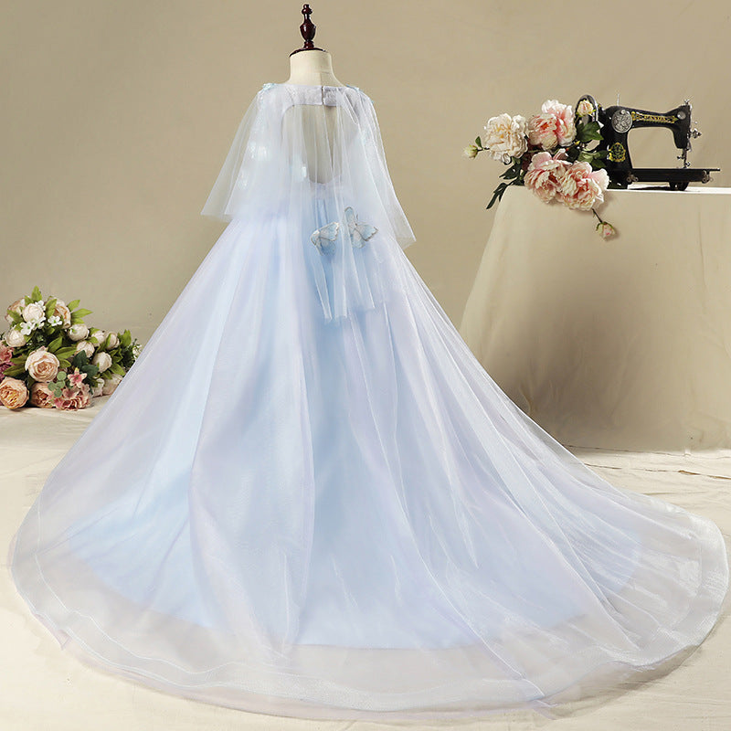 Flower Girls Dress Toddler Embroidery Butterfly Wedding Birthday Grace Trailing Dress