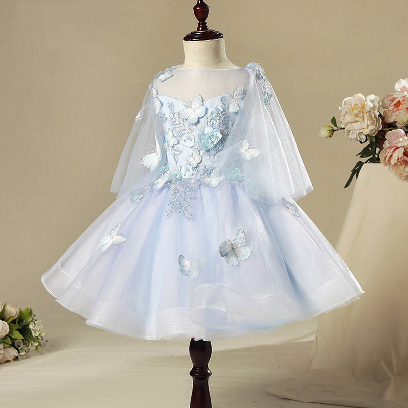 Flower Girls Dress Toddler Embroidery Butterfly Wedding Birthday Grace Trailing Dress