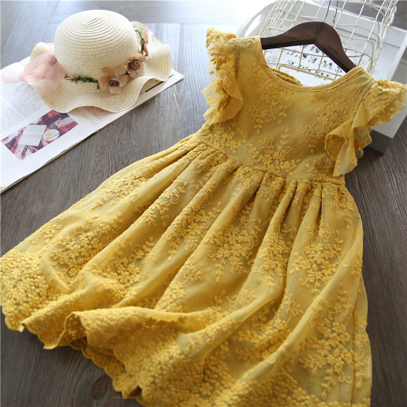 Baby Girl Summer Embroidered Lace Mesh Flower Girl Dress Birthday Princess Dress