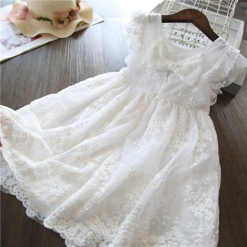 Baby Girl Summer Embroidered Lace Mesh Flower Girl Dress Birthday Princess Dress