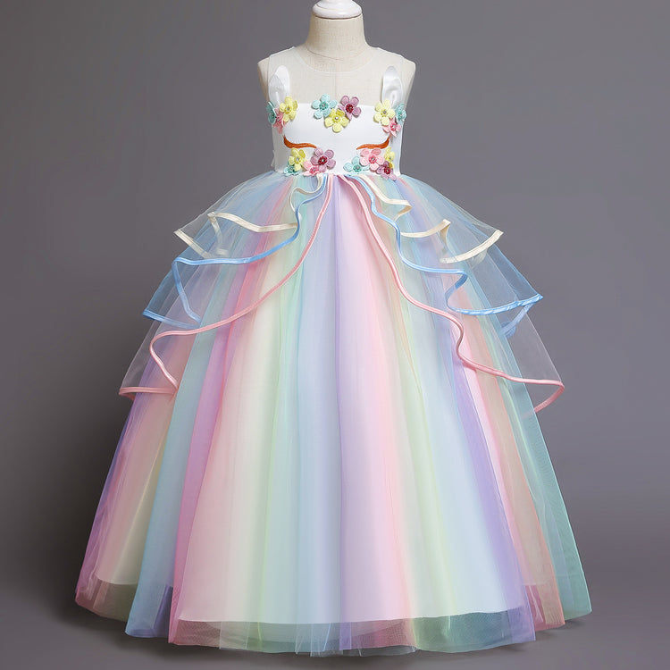 Baby Girl and Toddler Princess Dress Summer Rainbow Flower Girl Dress Christmas Pageant Dress