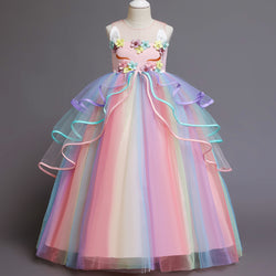 Baby Girl and Toddler Princess Dress Summer Rainbow Flower Girl Dress Christmas Pageant Dress