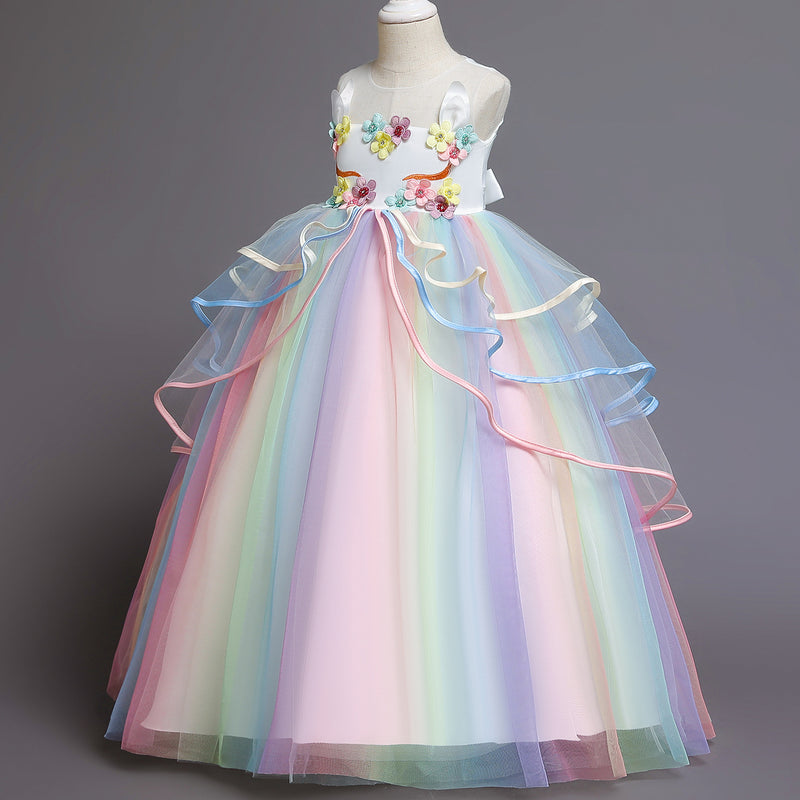 Baby Girl and Toddler Princess Dress Summer Rainbow Flower Girl Dress Christmas Pageant Dress