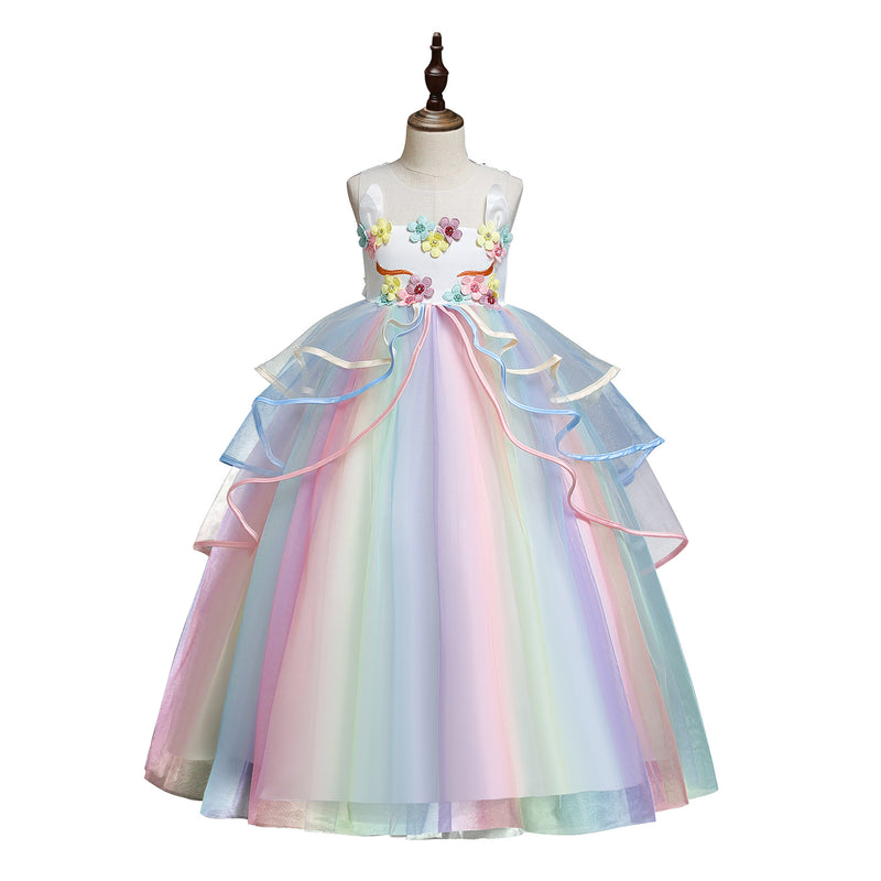 Baby Girl and Toddler Princess Dress Summer Rainbow Flower Girl Dress Christmas Pageant Dress