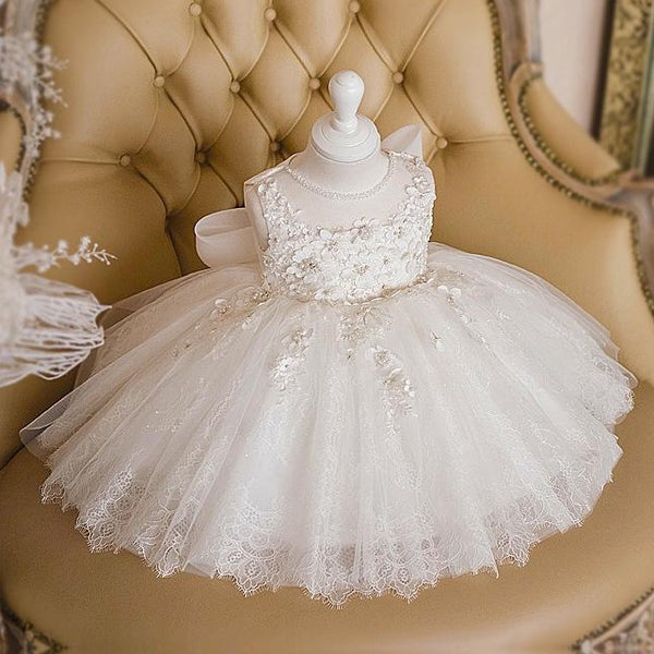 Buy Flower Girl Dresses With Bow, White Princess Dress Exclusive Design,baby  Girls Cotton Dress for Wedding, Beaded Round Collar Dress for Girls Online  in India - Etsy
